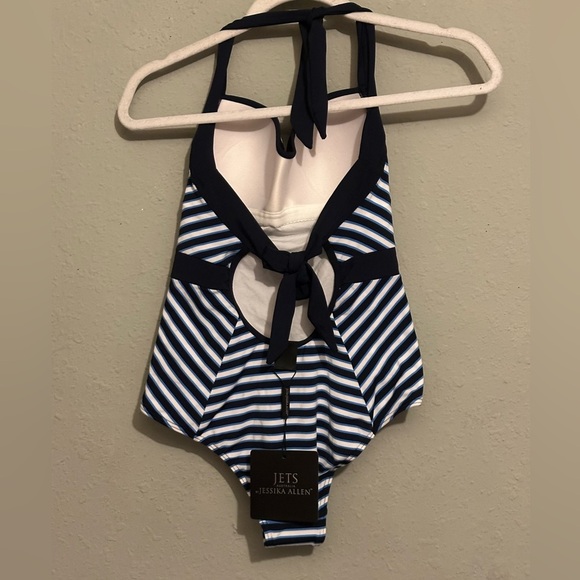NWT Jets by Jessika Allen Infinity Ink Chambray Molded Halter One-Piece - Picture 6 of 13